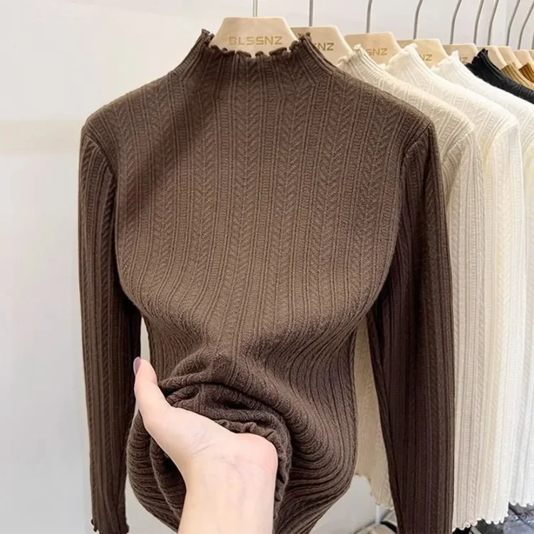 Autumn Winter Chic Bottom Sweaters Women Fashion Turtleneck Pullover Slim Long Sleeve Knitted Jumpers Soft Warm Pull Femme Top