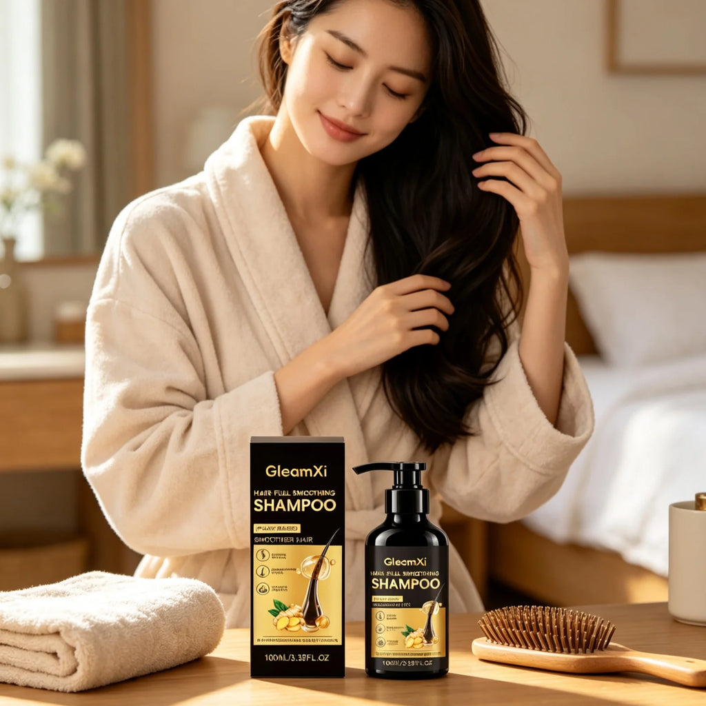 GleamXi Ginger Smoothing Shampoo Deep Nourishing Scalp Strengthen Roots Reduce Frizzy Hair Gentle Hydrating Plant Based Shampoo