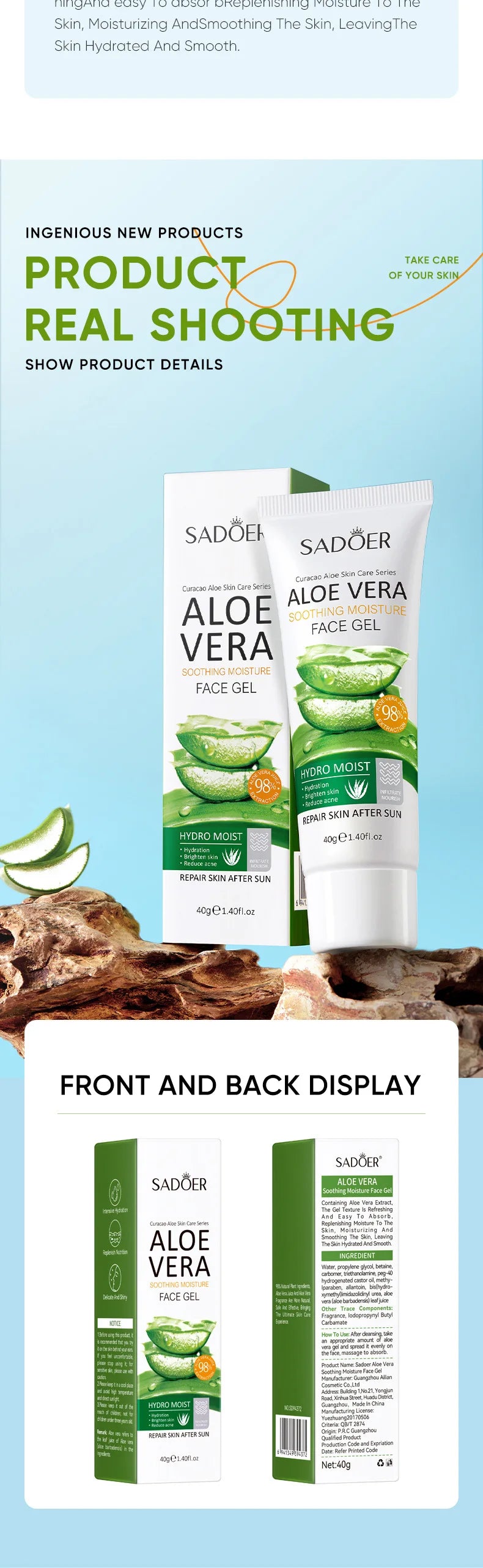 SADOER Exfoliating Aloe Vera Gel Facial Cleanser Deep Cleansing Exfoliant Gentle Tender Face Exfoliation Facial Exfoliator