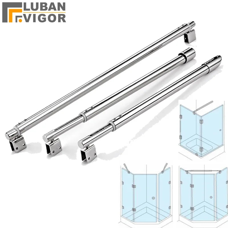 Stainless Steel Shower Glass Door Fixed Rod Clamp Bathroom Glass Support Bar Plane Fixed Adjustable Length Easy to Install