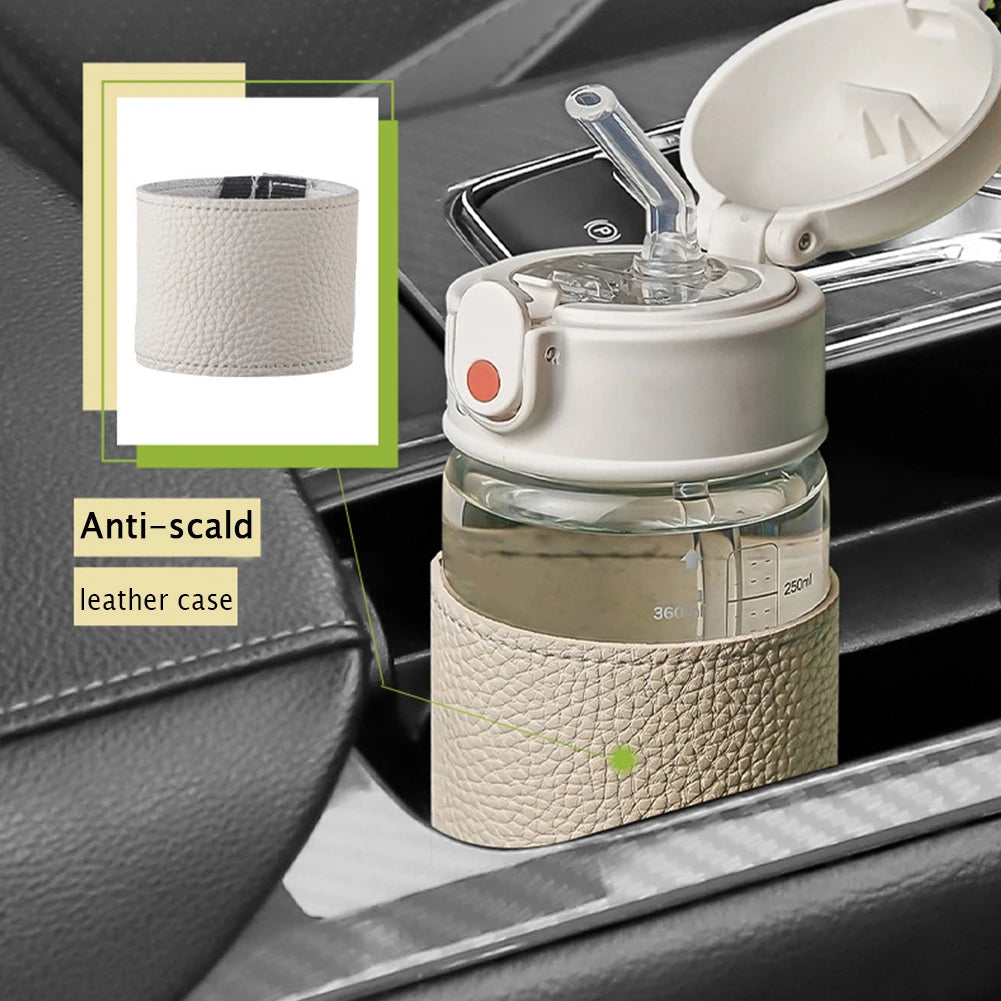 Portable Straw Glass Cup With Scale High Capacity Water Bottle For Boys Girls Leak-proof Wide Mouth For Outdoor Household