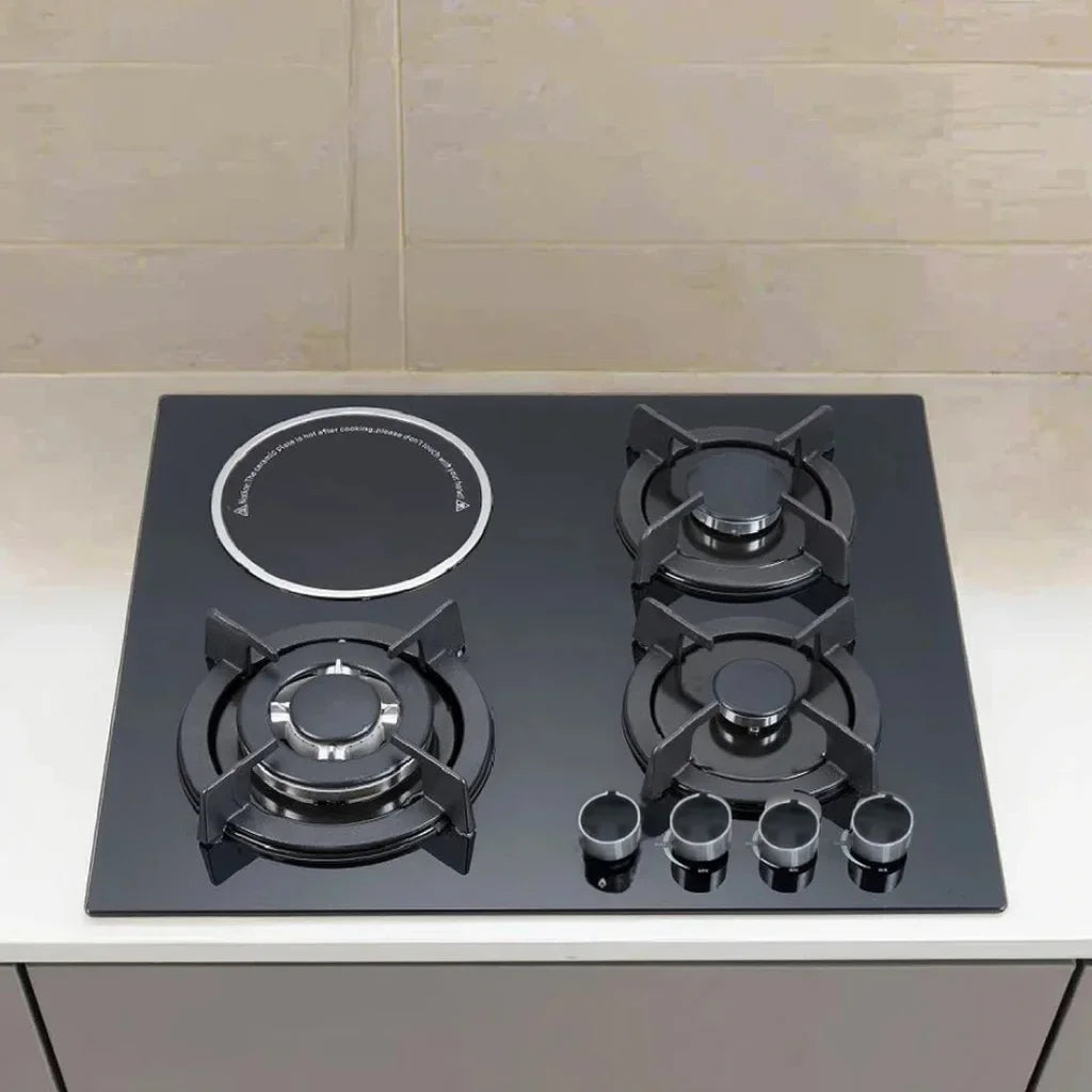 Gas Stove 3 Gas 1 Electric Burner, Ceramic Cooktop, Multi-Function Kitchen Appliance, High Efficiency Cooking Range