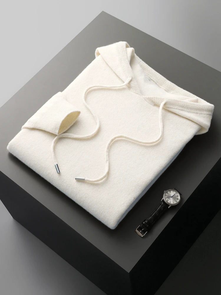 Men's 100% Merino Wool Two-piece Suit Knitting Hooded Collar Pullover and  Wide-leg Pant Autumn Winter Thickened Warm Sweater
