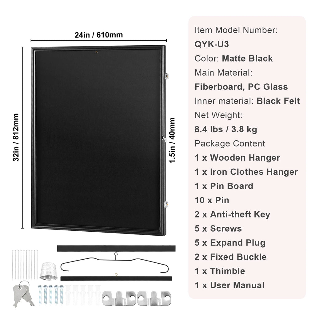 SucceBuy Jersey Display / Sports Card Display Frame Case, Large Lockable Sport Shadow Box, 98% UV Protection PC Glass & Hangers