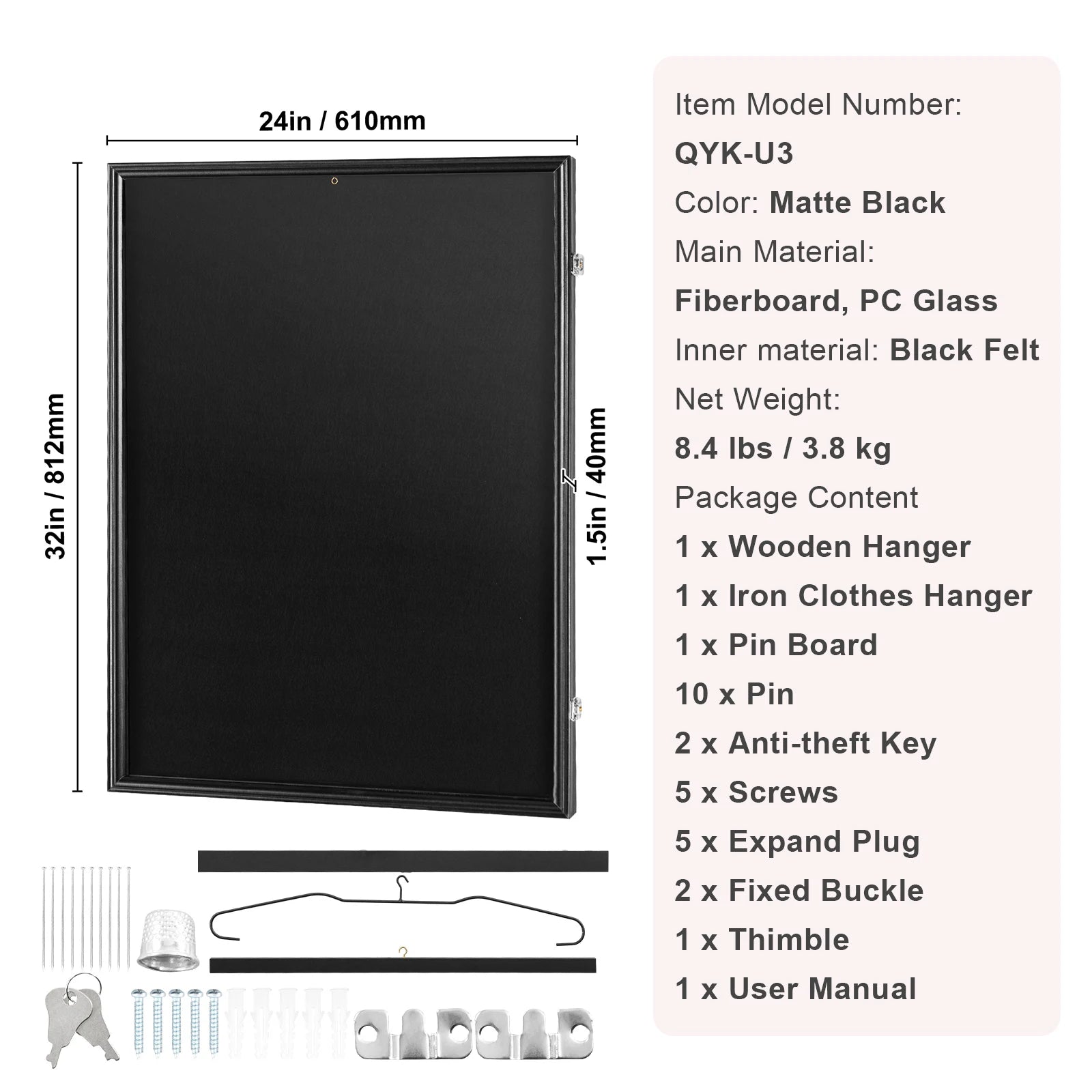 SucceBuy Jersey Display / Sports Card Display Frame Case, Large Lockable Sport Shadow Box, 98% UV Protection PC Glass & Hangers