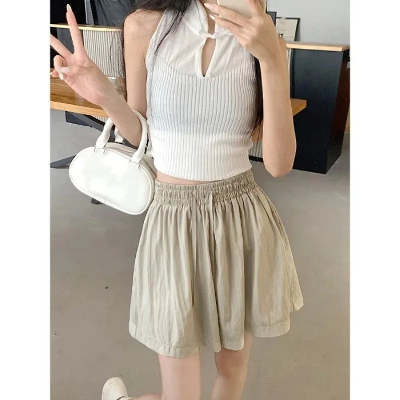 Summer New Solid Women’s Shorts Casual Drawstring Design Wide Leg Pants Women Korean Streetwear Shorts Trousers Oversized 2026