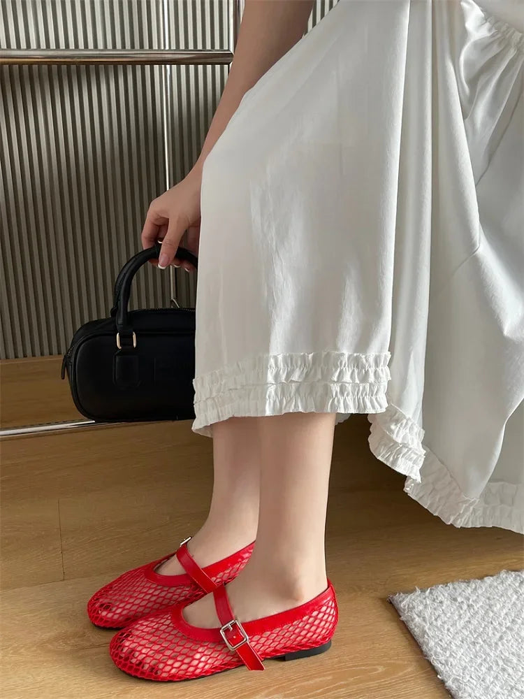 Eilyken Summer Women Cosy Mesh Flat Heels Shoes Round Toe Buckle Strap Casual Ladies Sandals Zapatos De Mujer