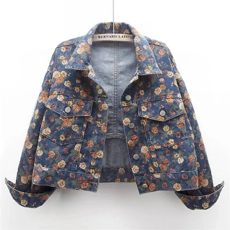 Women Denim Jacket 2025 Spring Autumn Design Sense Printing Lady Outerwear Long Sleeve Korean Version Female Cowboy Coat