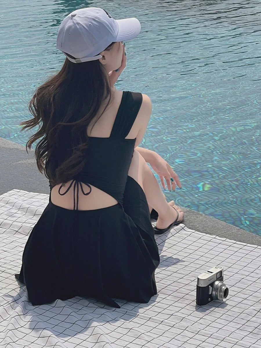 New Summer Women's Solid Color One-piece Swimsuit Slimming and Sexy Backless Tight Swimsuit Outdoor Party Pool Swimsuit
