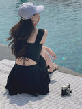 New Summer Women's Solid Color One-piece Swimsuit Slimming and Sexy Backless Tight Swimsuit Outdoor Party Pool Swimsuit