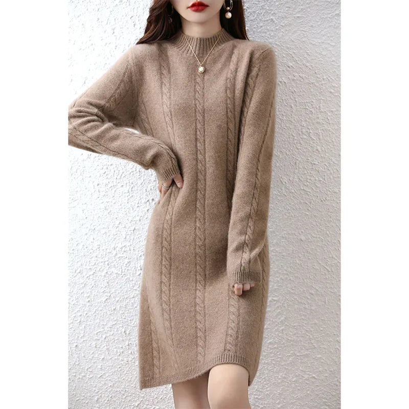 Cashmere Women's Sweater Knitted Dresses 100% Merino Wool Ladies Autumn Warm Elegant Dress Winter Female Pullovers Casual Skirts