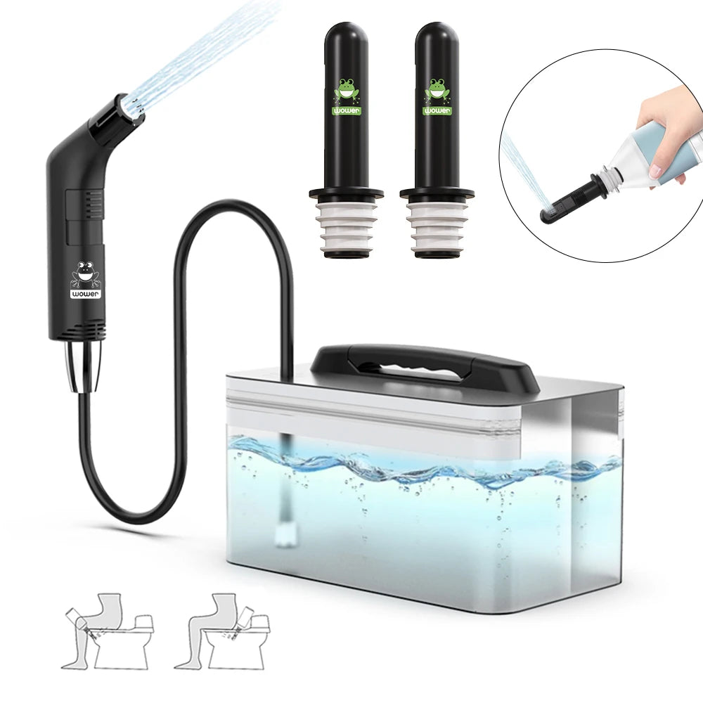 Wower Portable Electric Bidet for Personal Hygiene Cleaning 2.3L Shattaf Rechargeable Travel Camping Bidet Shower Sprayer