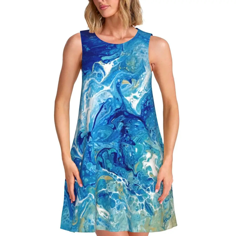 Cute Beach Leaf Tank Dress Pink Leaves Print Sleeveless Modern Dresses Women O Neck Simple Dress Day Pattern Clothes Gift Idea