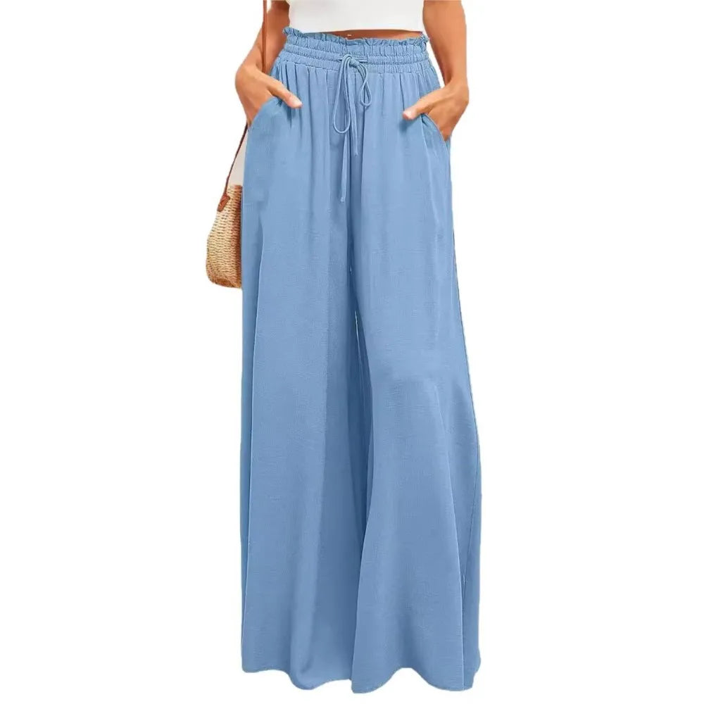 2026 Summer Comfortable Loose Wide Legs Trouser Women' S Pants Casual Simple Style All-match Holiday Vacation Fashion Chic Beach