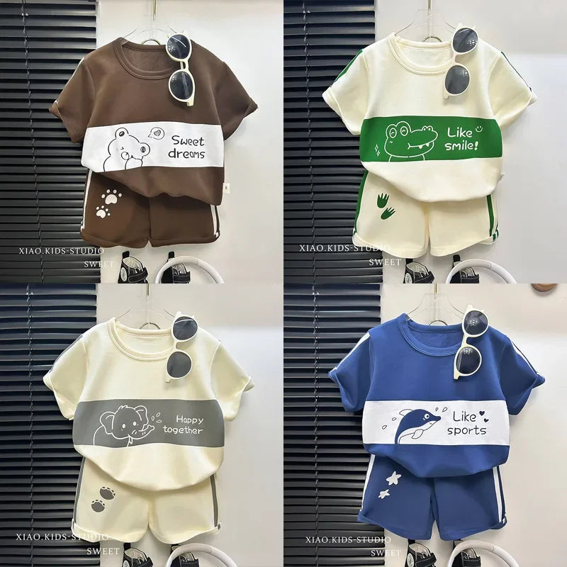 Children's Top and Bottom Clothes Set Short-sleeved Suit Striped Girls Boys T-shirt Summer Children's Clothing Loungewear Outfit