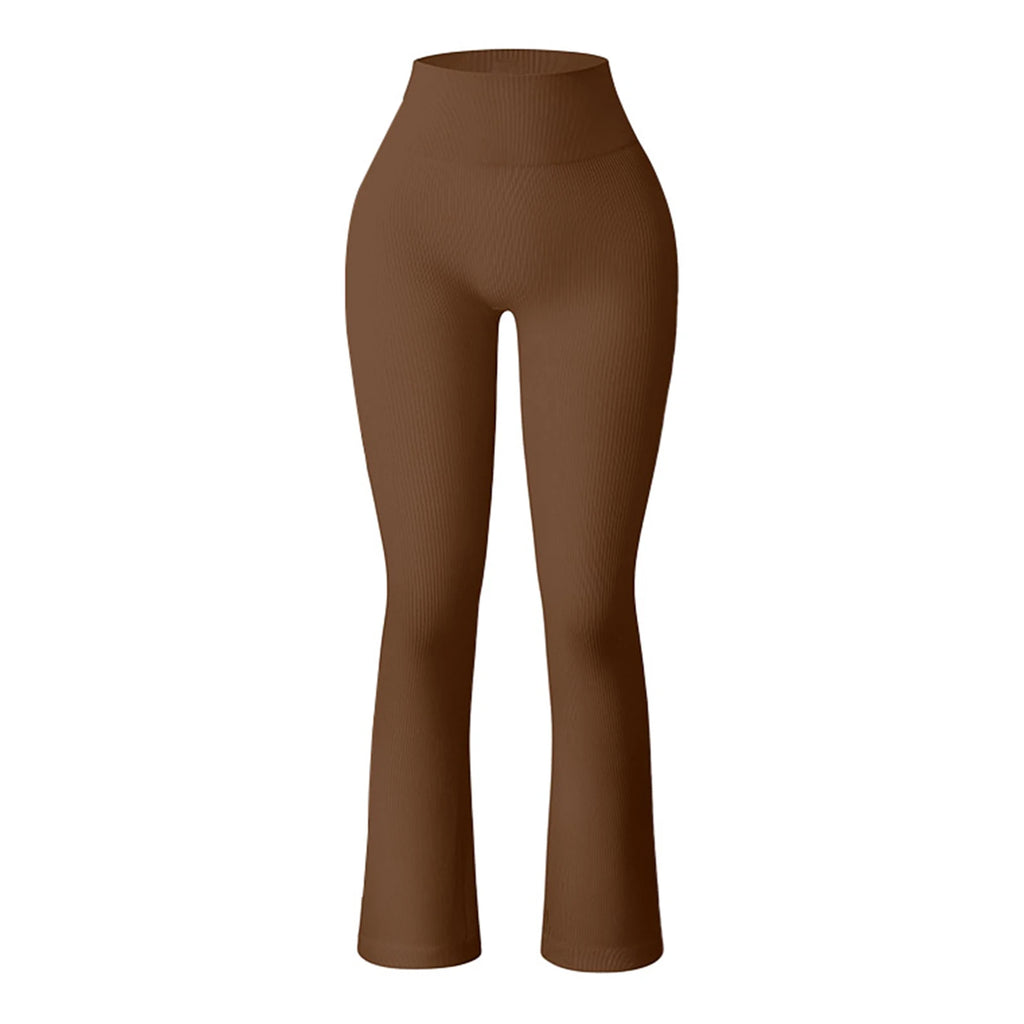 Women Casual Pants High Waist Flared Pants Solid Color Stretchy Long Trousers Streetwear