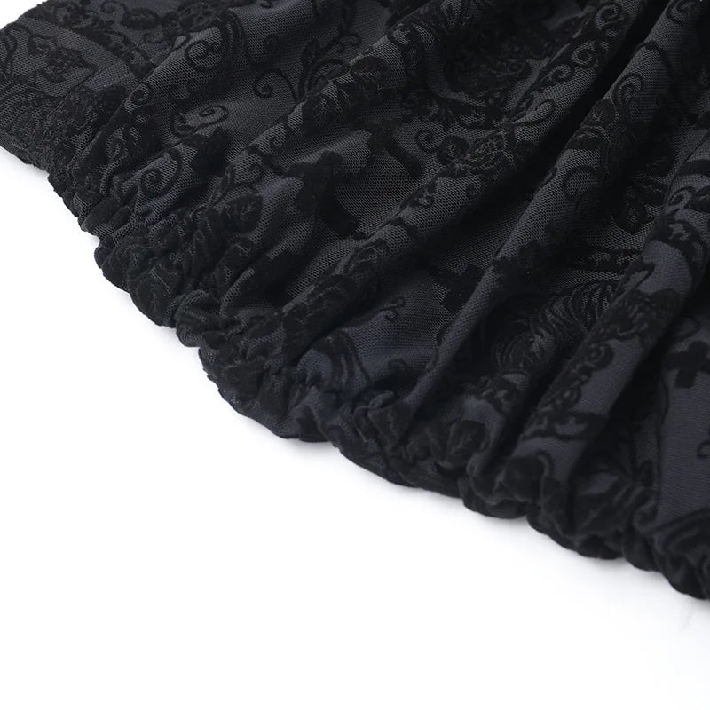 AltGoth Gothic Dark Flocking Pants Women Streetwear Aesthetic Emo Alt Grunge See Through Lace-up High Waist Flare Pants Female