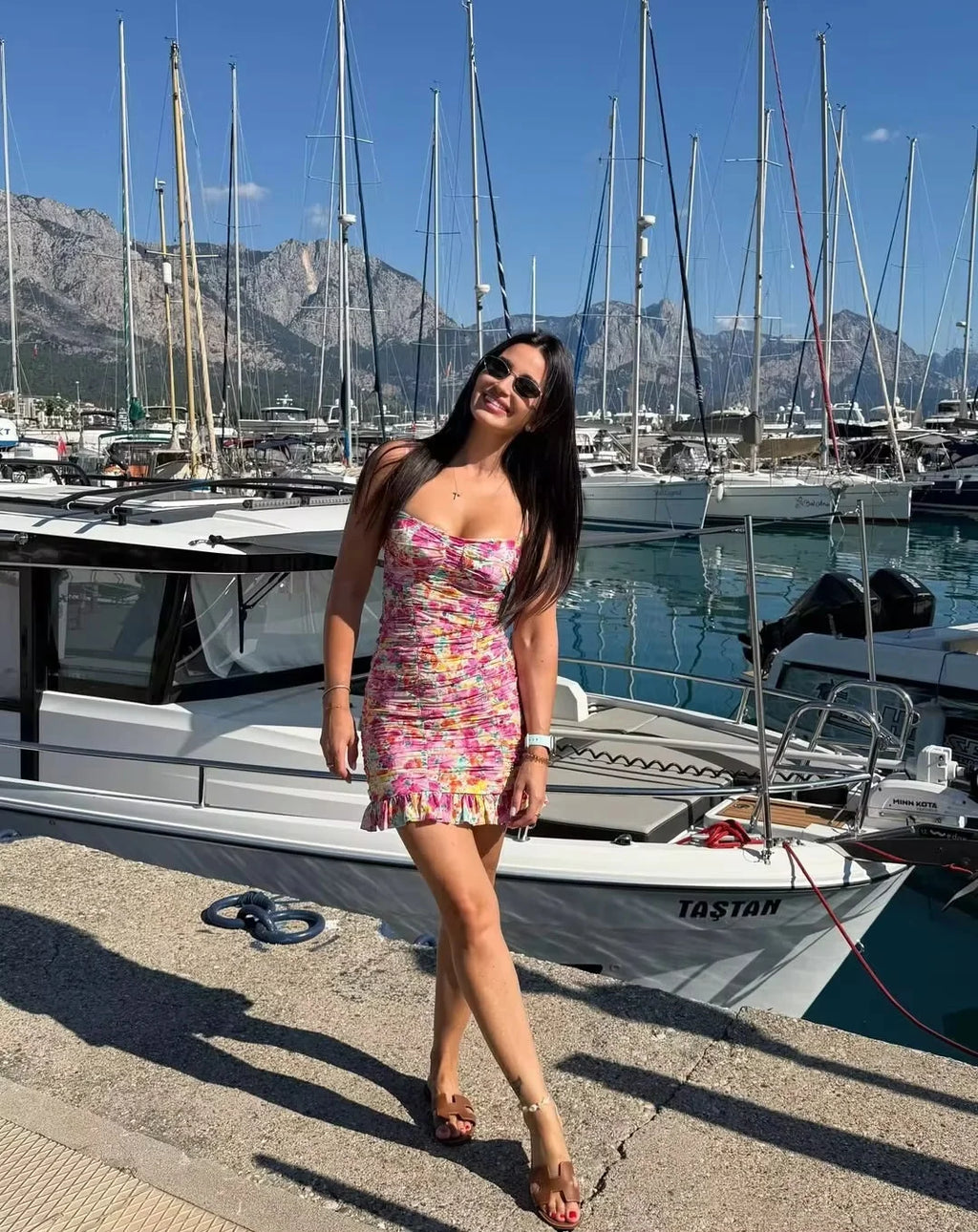 Women's Dress 2026 Summer Personalized Trendy Fashion Floral Print Pleated Charming Hot Sexy Focus Strap Backless Mini Dress