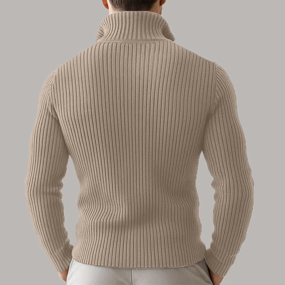 Men Full Zip Stand Collar Cardigan Sweater Knitted Thick Warm Outerwear Jacket for Daily Casual and Outdoor Wear in Cold Weather