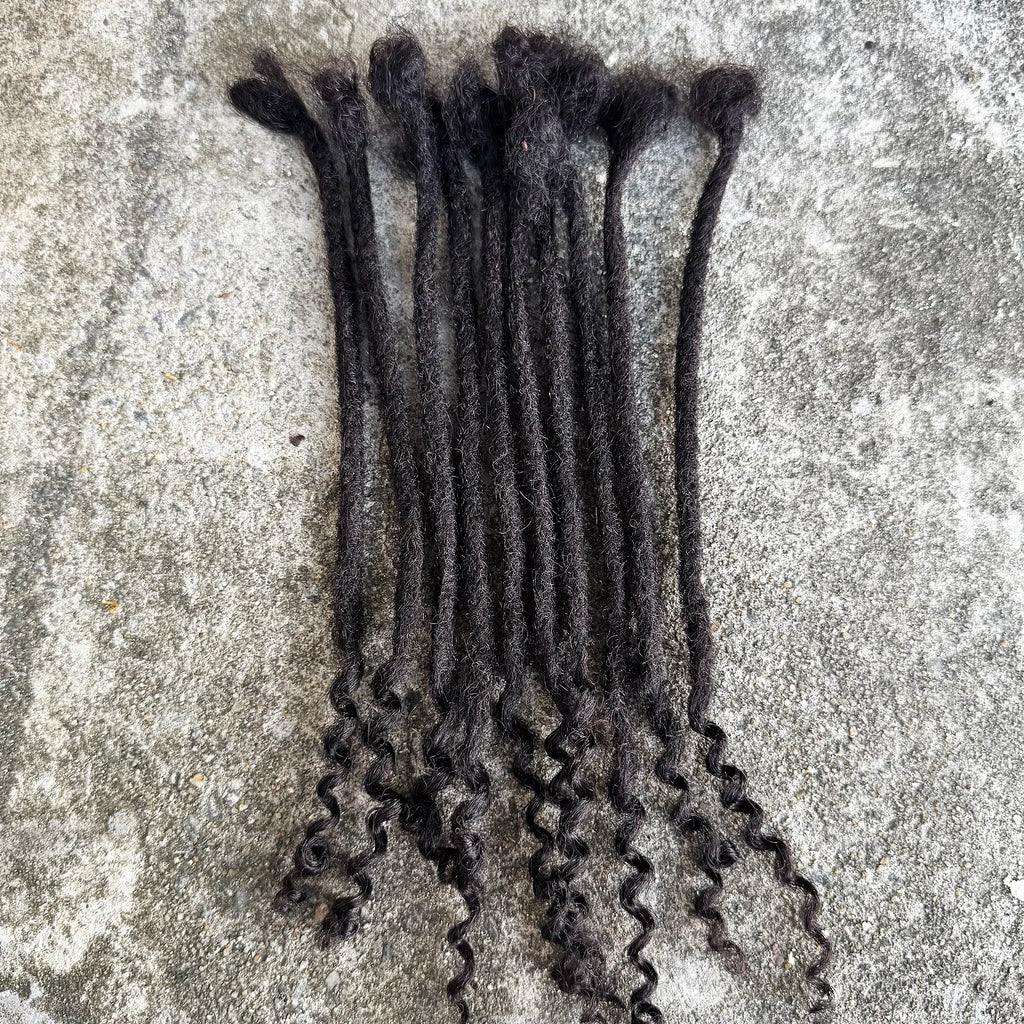 8-14inch 0.6cm Width Human Hair Dreadlock Extension with Curly Ends Handmade Permanent Locks Extension Can Be Dyed for Men/Women