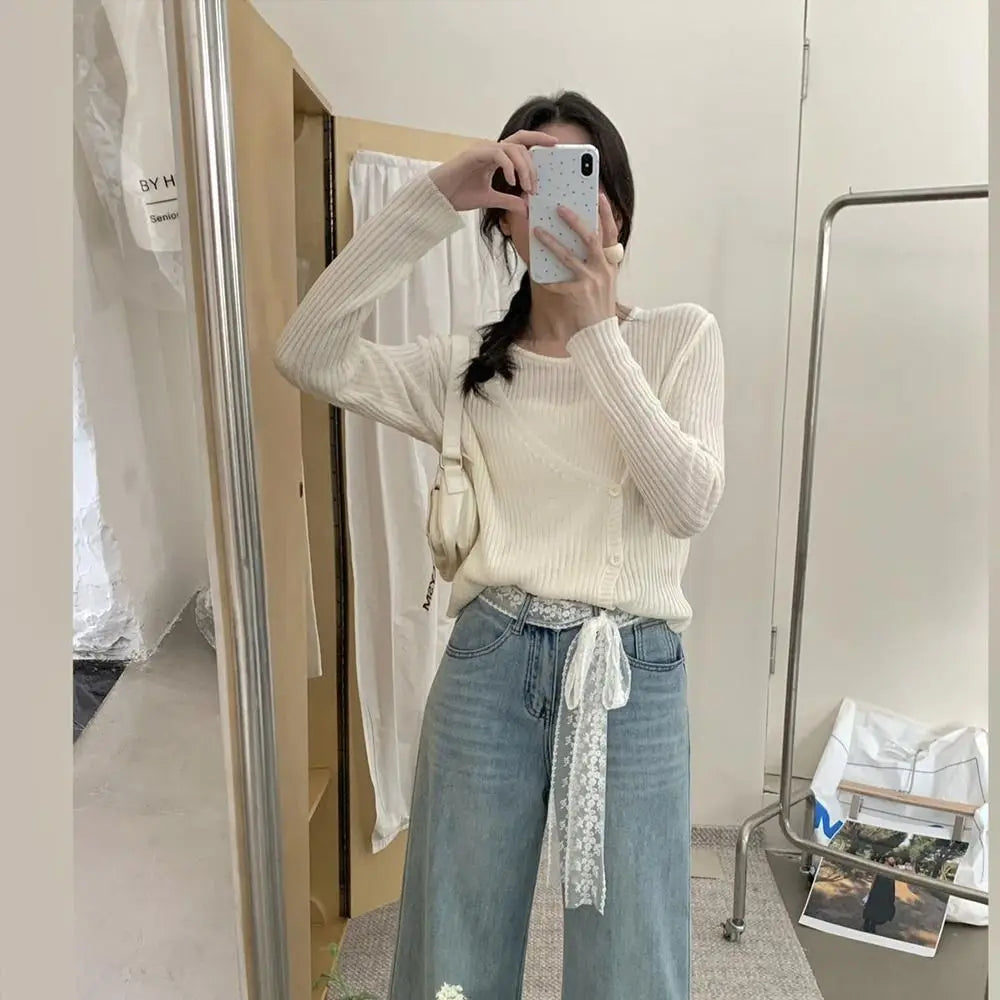 Korean Y2k Long Lace Waistband Floral Thin Lace Waist Belt Tie Up Bow Dress Jeans Belt Summer