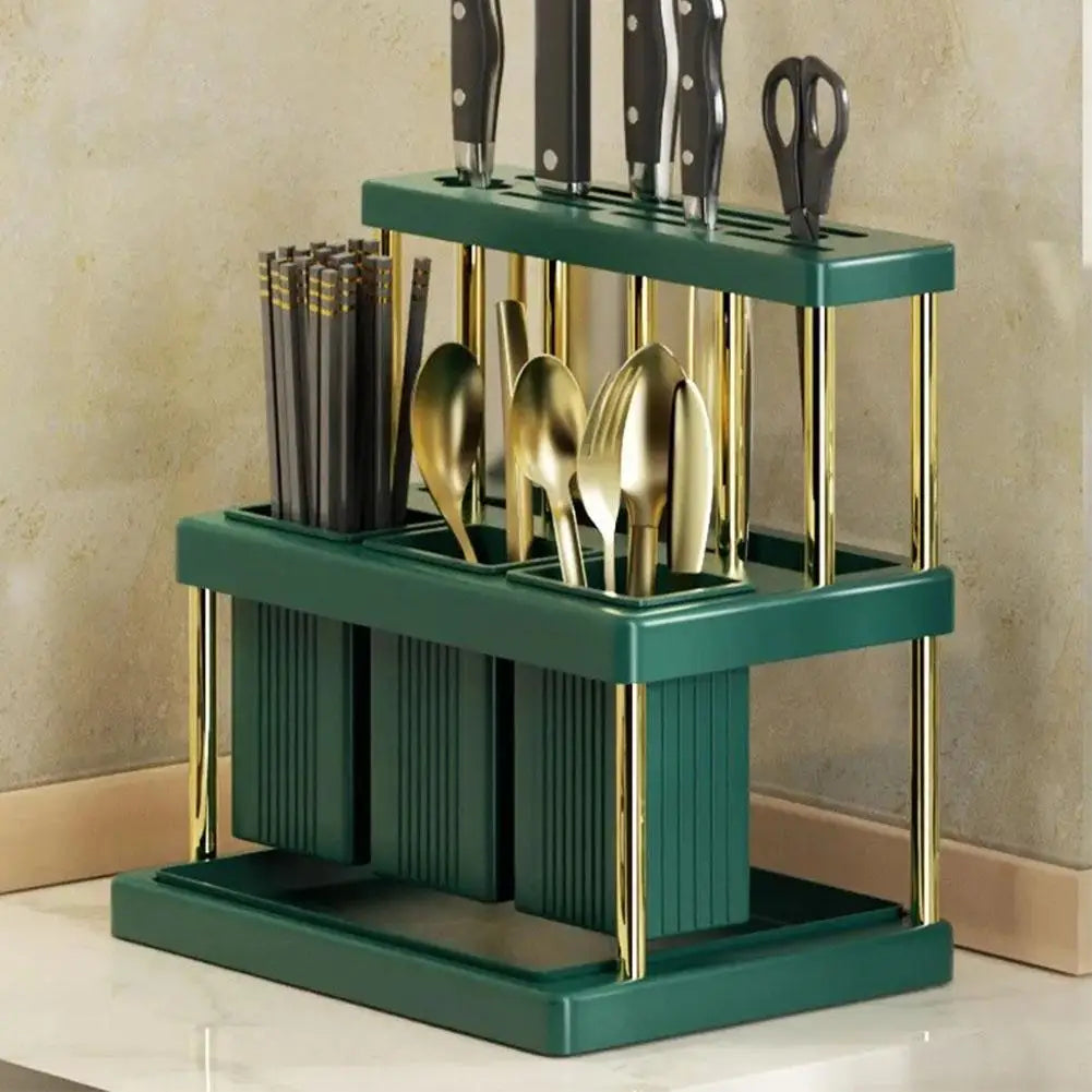 Kitchen Knife Holder Multi-Function Cutter and Cutlery Drainer Rack PP Space Saving Kitchen Utensil Organizer Rack
