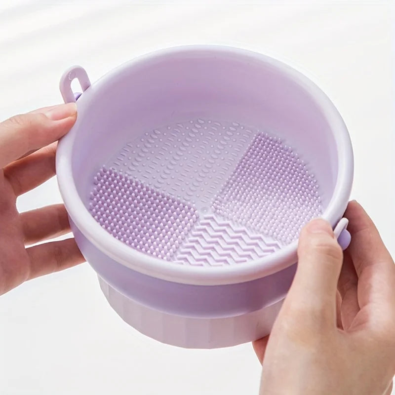 Silicone Makeup Brush Cleaning Bowl Tool Set - Powder Puff Washer and Sponge Storage Artifact for Efficient Makeup Tool Cleaning