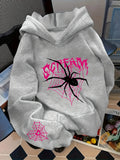 Men's Gothic Spider Print Hoodie Hip Hop Sports Casual Streetwear Pink Graffiti Pullover Sweatshirt Tops
