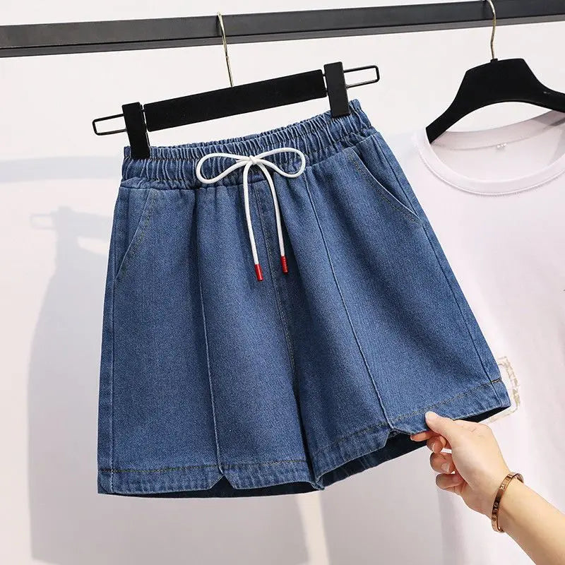 Denim Shorts for Women Korean Style Young College Girls Clothing Summer Elastic Waist Fashion Soft Loose Streetwear Chic Pockets