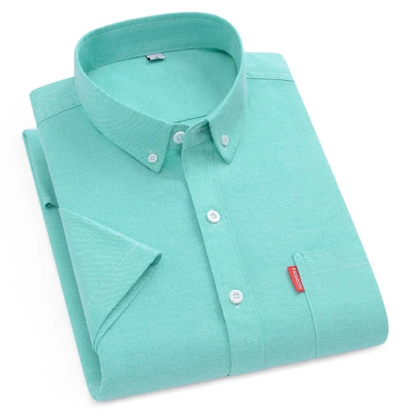 5XL 4XL Men Shirt Short Sleeves with Pockets Summer Business Solid Color Oxford 100% Cotton Men Shirt Short Sleeves White Shirt