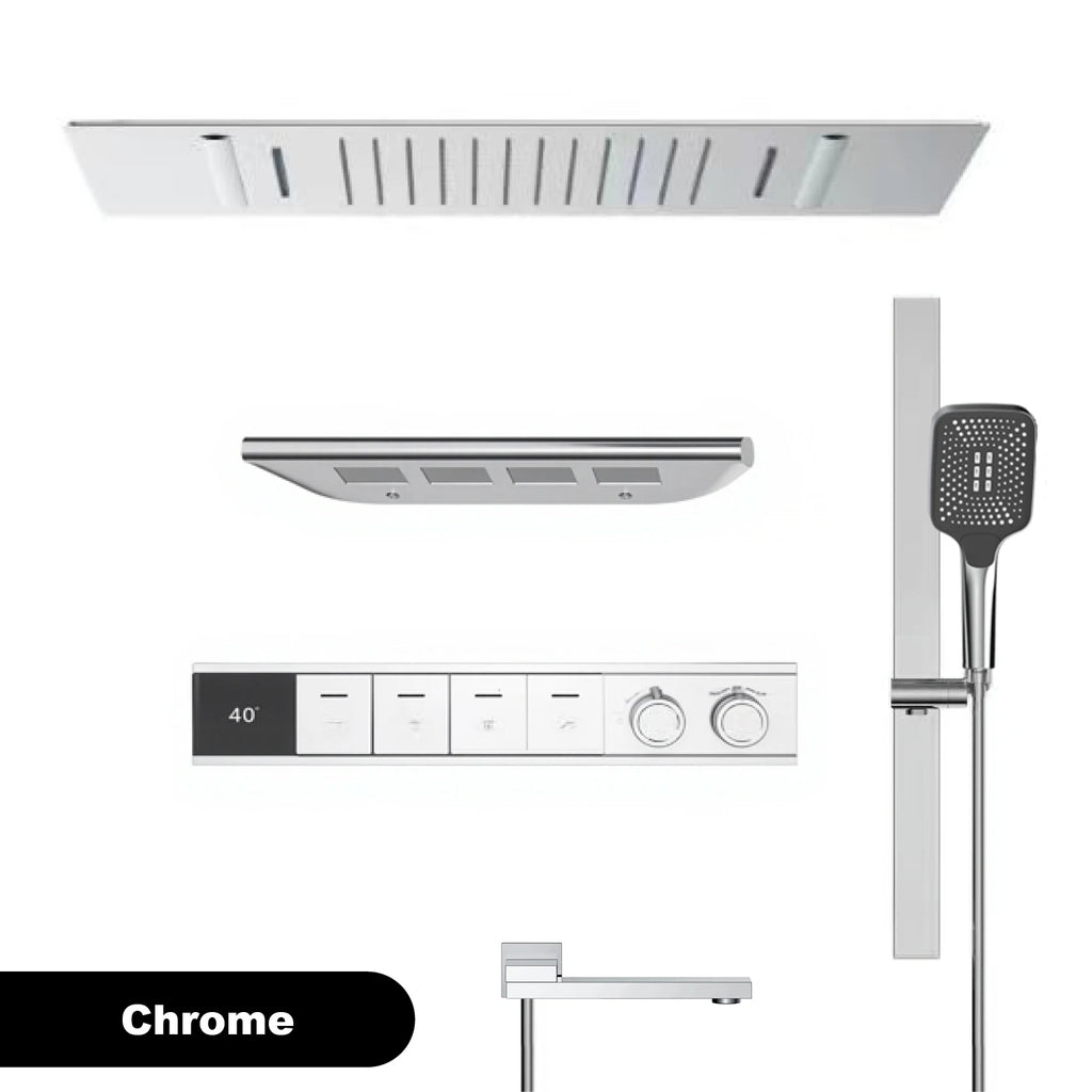 Luxury Bathroom Ceiling Embedded Rain Shower Head LED Digital Display Thermostatic Mixer Hot Cold Water Rainfall Shower System