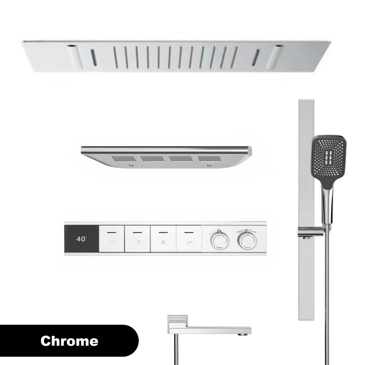Luxury Bathroom Ceiling Embedded Rain Shower Head LED Digital Display Thermostatic Mixer Hot Cold Water Rainfall Shower System