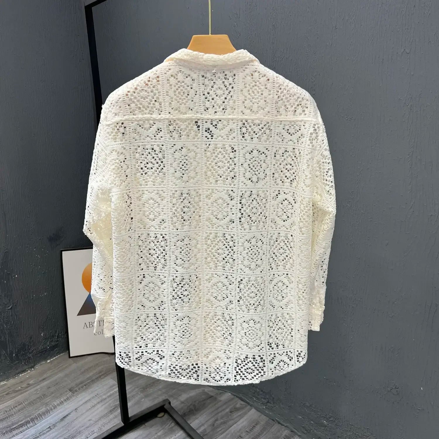 2025 Men New Summer Long-sleeved Jacket Hollow Trendy Top Thin Cool Breathable Shirt