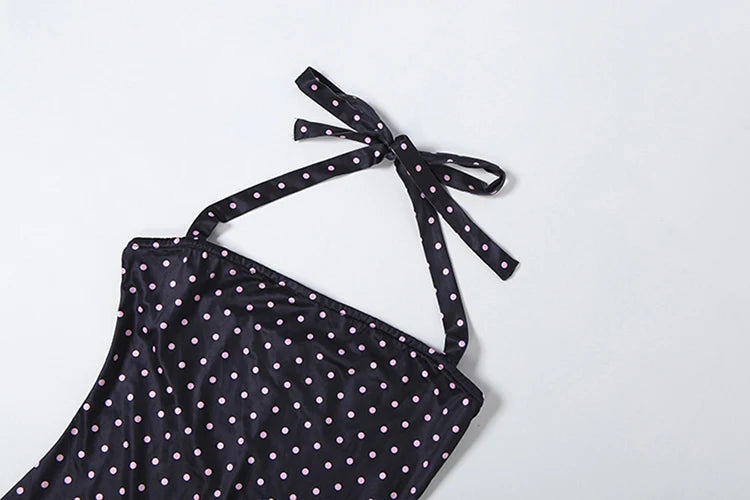 Kliou Sexy Off Shoulder Playsuits Woman Polka Dot Print Bandage Halter Backless Skinny Peach Hip Hot Girls Street Fashion Romper