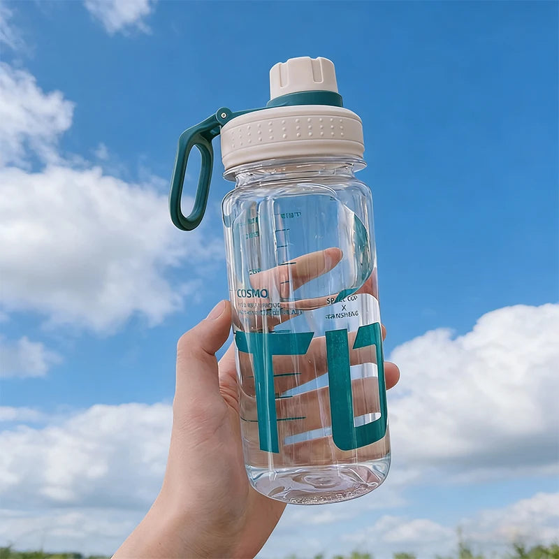 Sports Water Cup with Small Mouth for Direct Drinking, with Scale, Leak-Proof, Portable Handle, Student Outdoor Fitness Plastic Cup for Male and Female Students