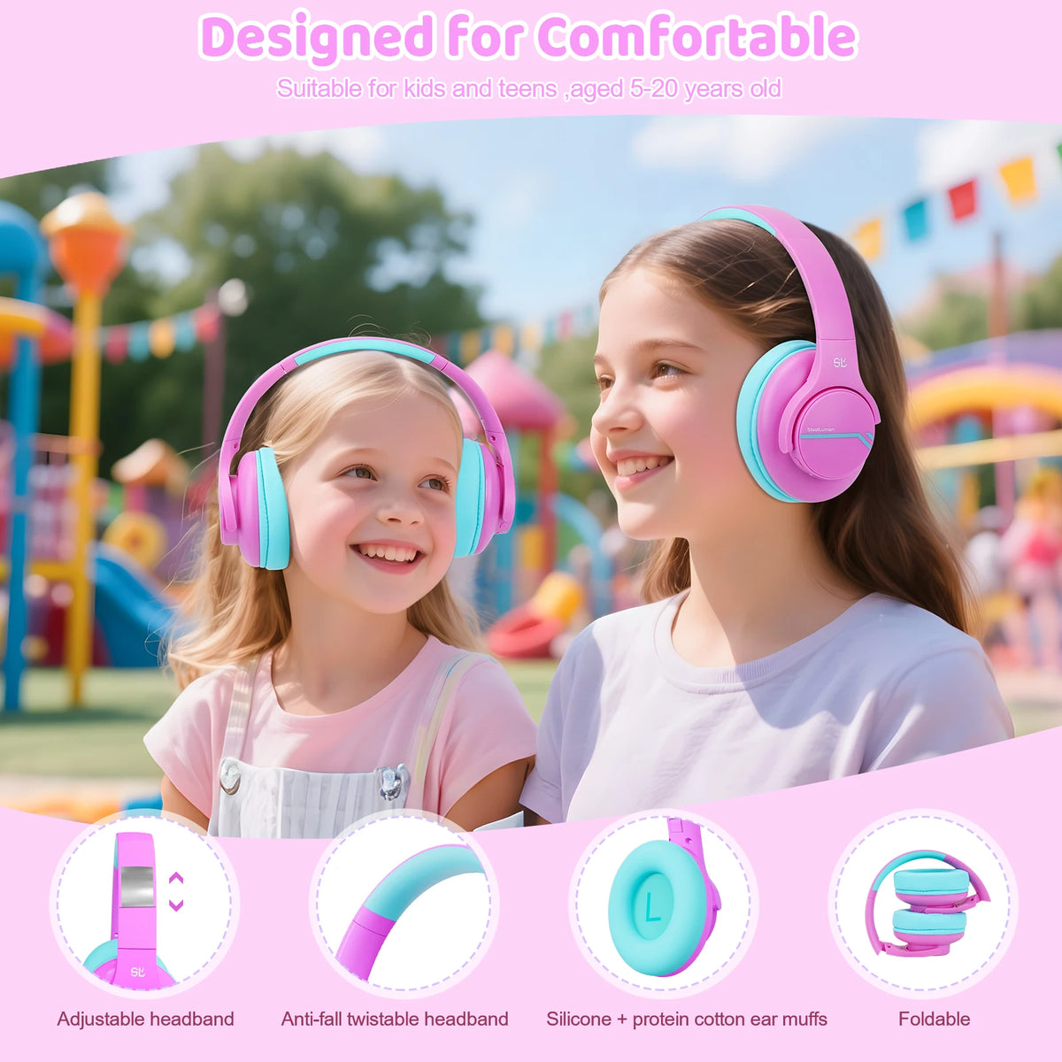 ANC Kids Wireless Headphones Noise Cancelling Bluetooth Earphones For School Travel Soundproof Headset Kids Protection Hearing