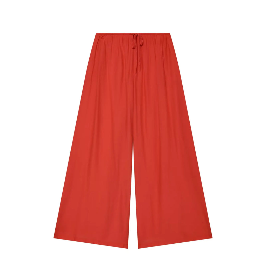 HXAO Red Ruffled Pants Sets Women's Suit Halter Crop Backless Sleeveless Top 2 Piece Set Chic High Waist Baggy Trousers Outfits