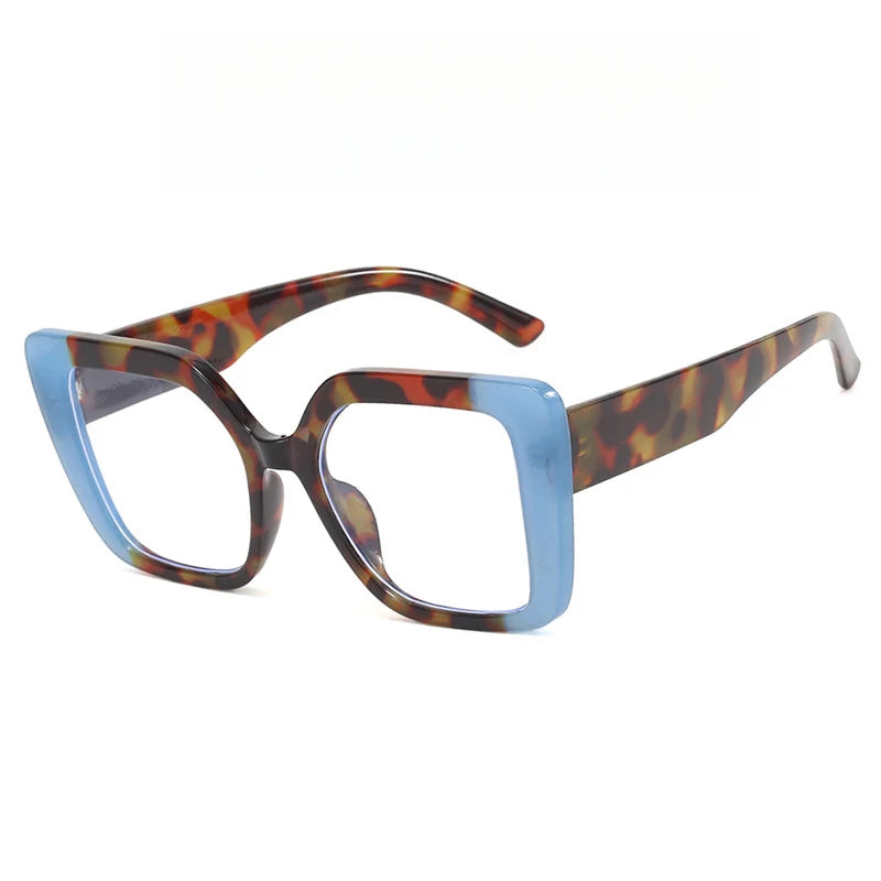 European-style square large-frame two-color eyeglass frame for women, suitable for daily wear as anti-blue-light glasses