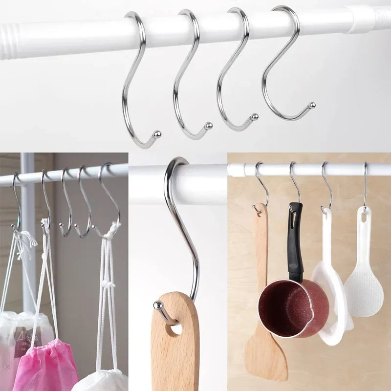 2/10Pcs S-Shape Hook Stainless Steel Clothes Bags Towels Plants Hanging Rack Multi-function Kitchen Bedroom Railing Hanger Hook