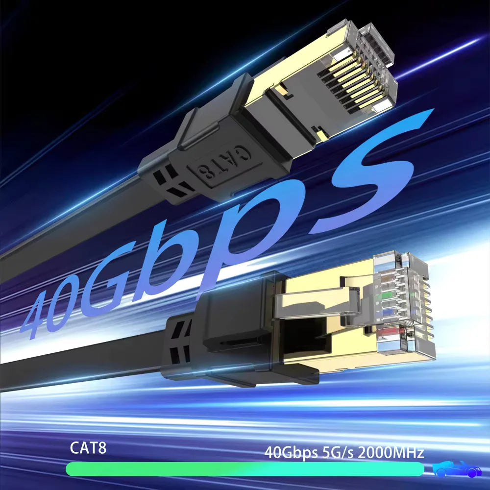 New Cat8 Ethernet Cable 40Gbps Cat 8 Flat RJ45 Shielded Network LAN Category 8 Cable Pure Copper High Speed Internet Cord