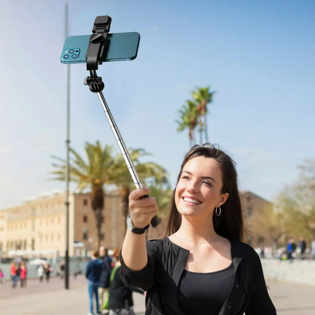 Wireless Selfie Stick with Tripod Stand and Light, Bluetooth Remote, Extendable for iPhone, Mobile Phone, Live Streaming