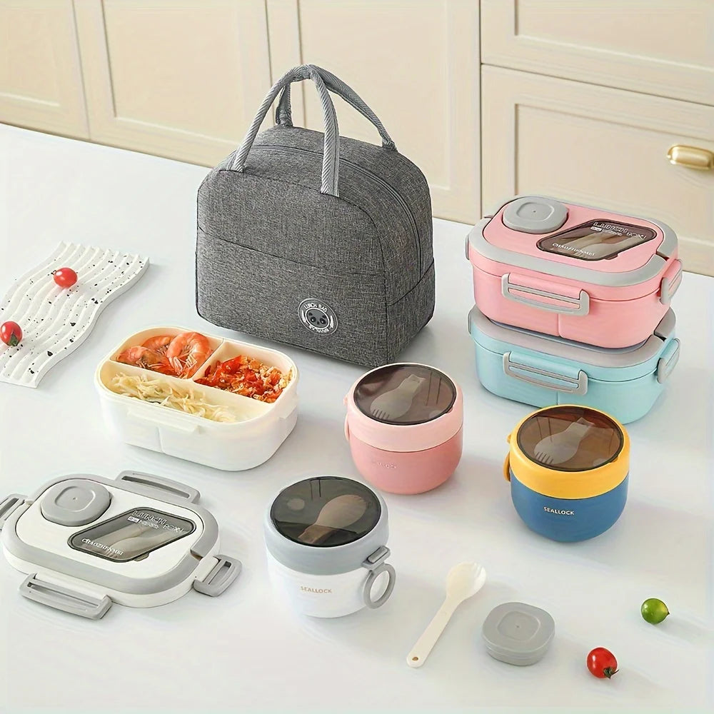 3pcs Lunch Box Set with Large Capacity Insulated Bag Reusable Tableware Meal Snack Food Holder for School Picnic Office Camping