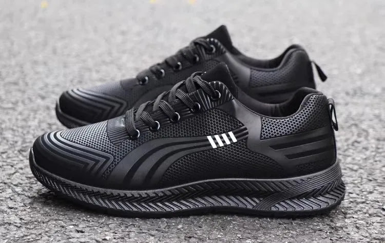 Waterproof Men's Sneakers Casual Running Shoes Soft Bottom Black Leather Sports Shoes