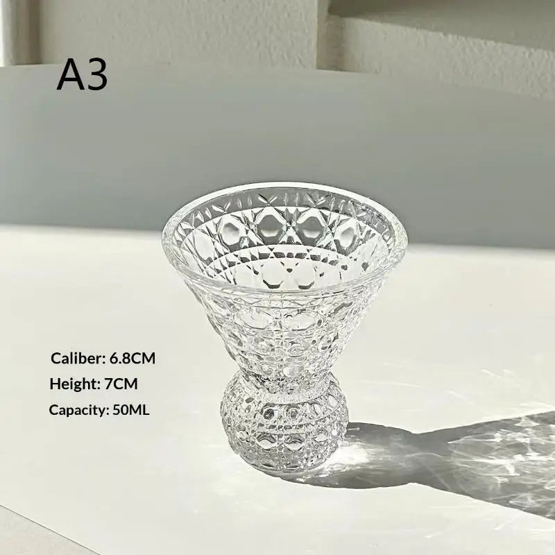 Retro Gem Pattern High Stem Glass Cup Nordic Pure Color Universal Drinkware For Ice Coffee Juice Bubble Water