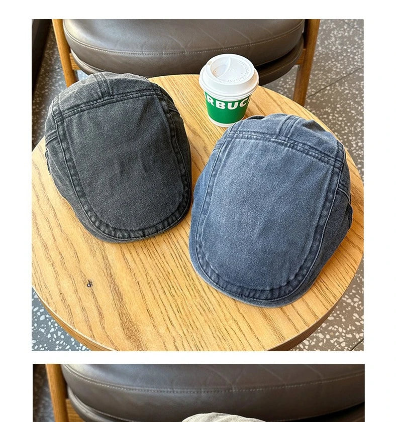 Spring Summer Watered Denim American Casual Retro Beret  Washed Old Street Forward Hat British Painter Newsboy Cap Visor