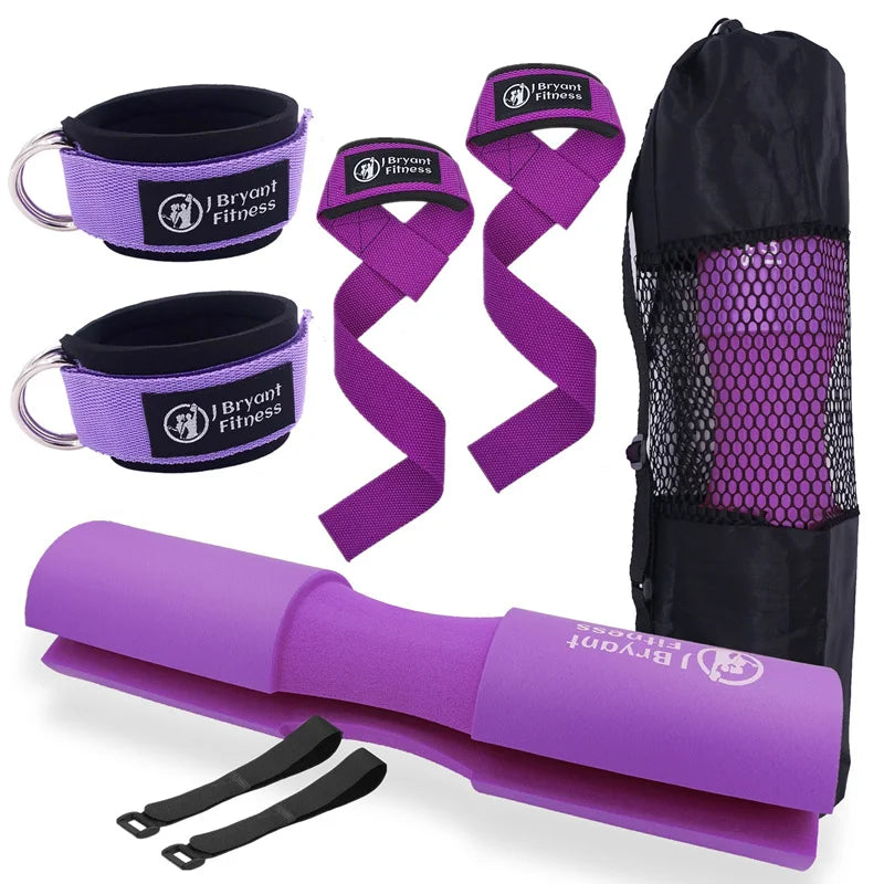 Barbell Pad Set with Carry Bag Weightlifting Wrist Wrap and Gym Ankle Straps for Lunges Hip Thrusts Powerlifting Deadlift