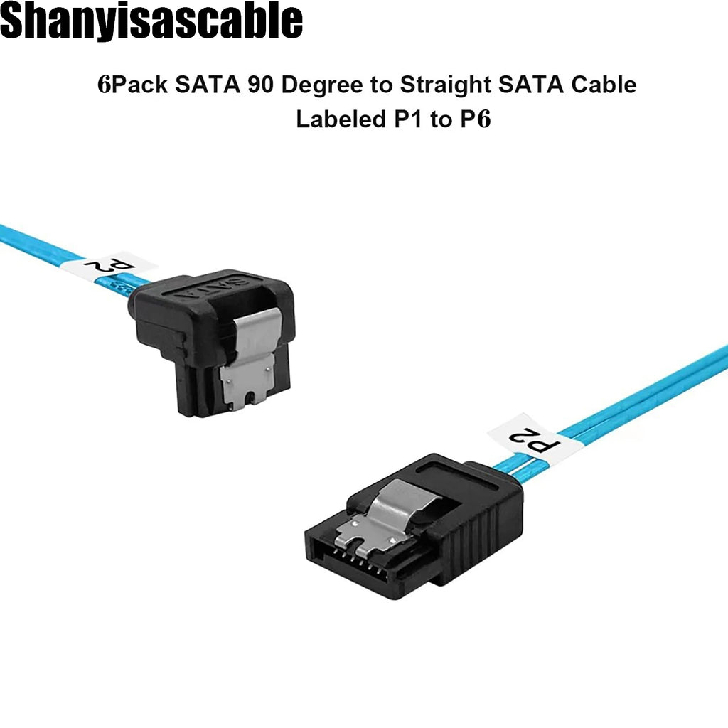 0.5M Cable 6Pcs/Set - SATA 90-Degree Right-Angle Data Cable SAS/SATA-12Gbps Cable for Server-Raid SDD HDD CD DVD Drives