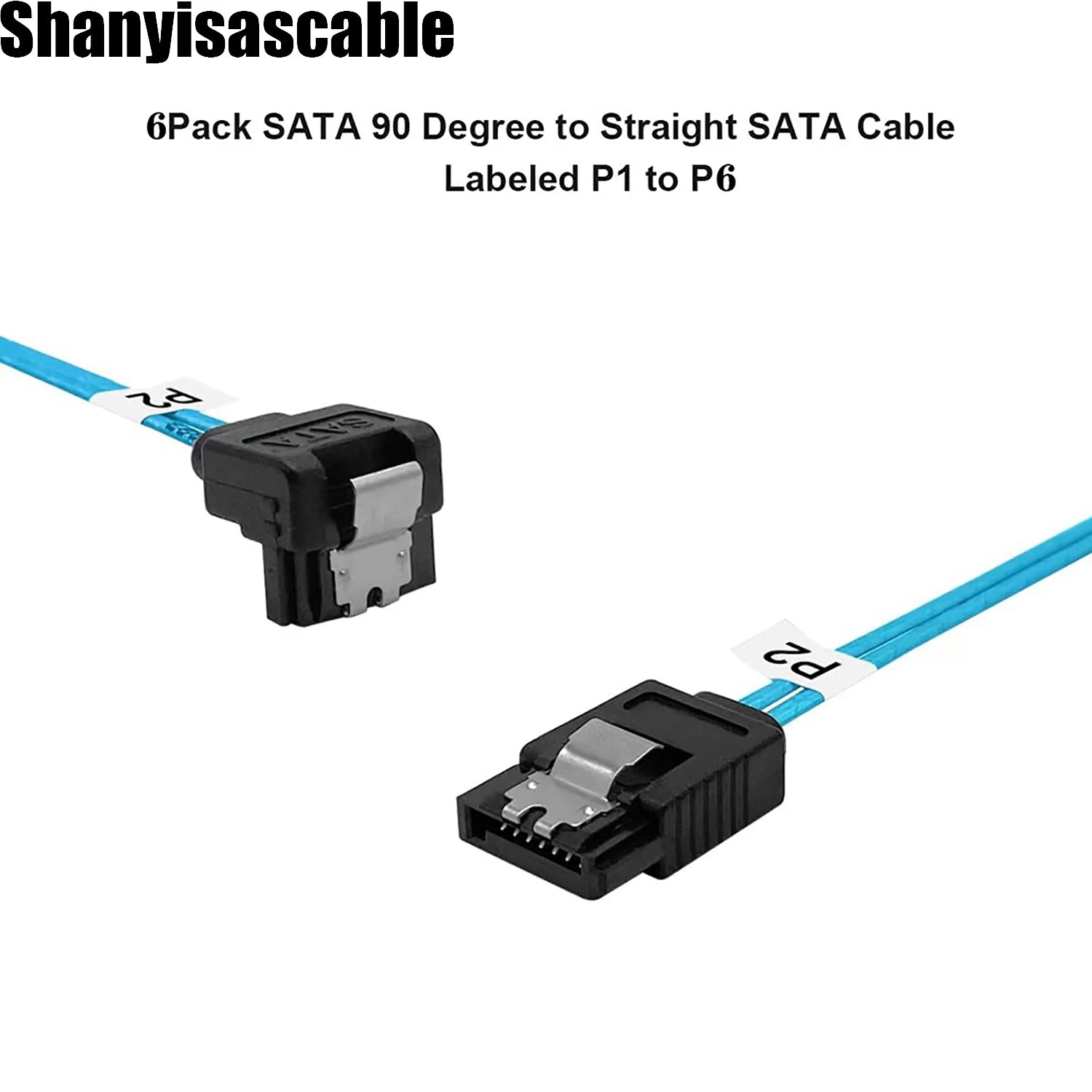 0.5M Cable 6Pcs/Set - SATA 90-Degree Right-Angle Data Cable SAS/SATA-12Gbps Cable for Server-Raid SDD HDD CD DVD Drives