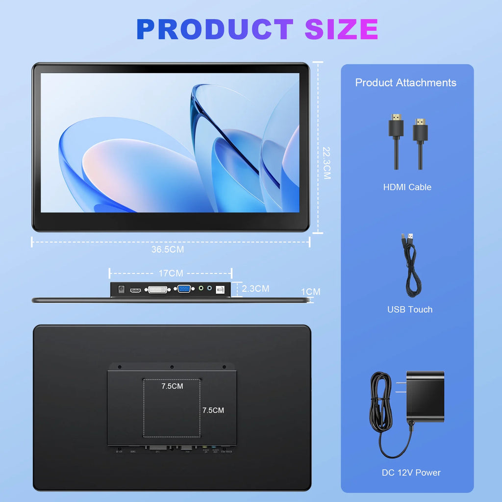 15.6 Inch Touch Monitor Display 1080P FHD 1920X1080 Suitable for Second Monitor Display Supports VGA DVI  USB  HDMI Video Input