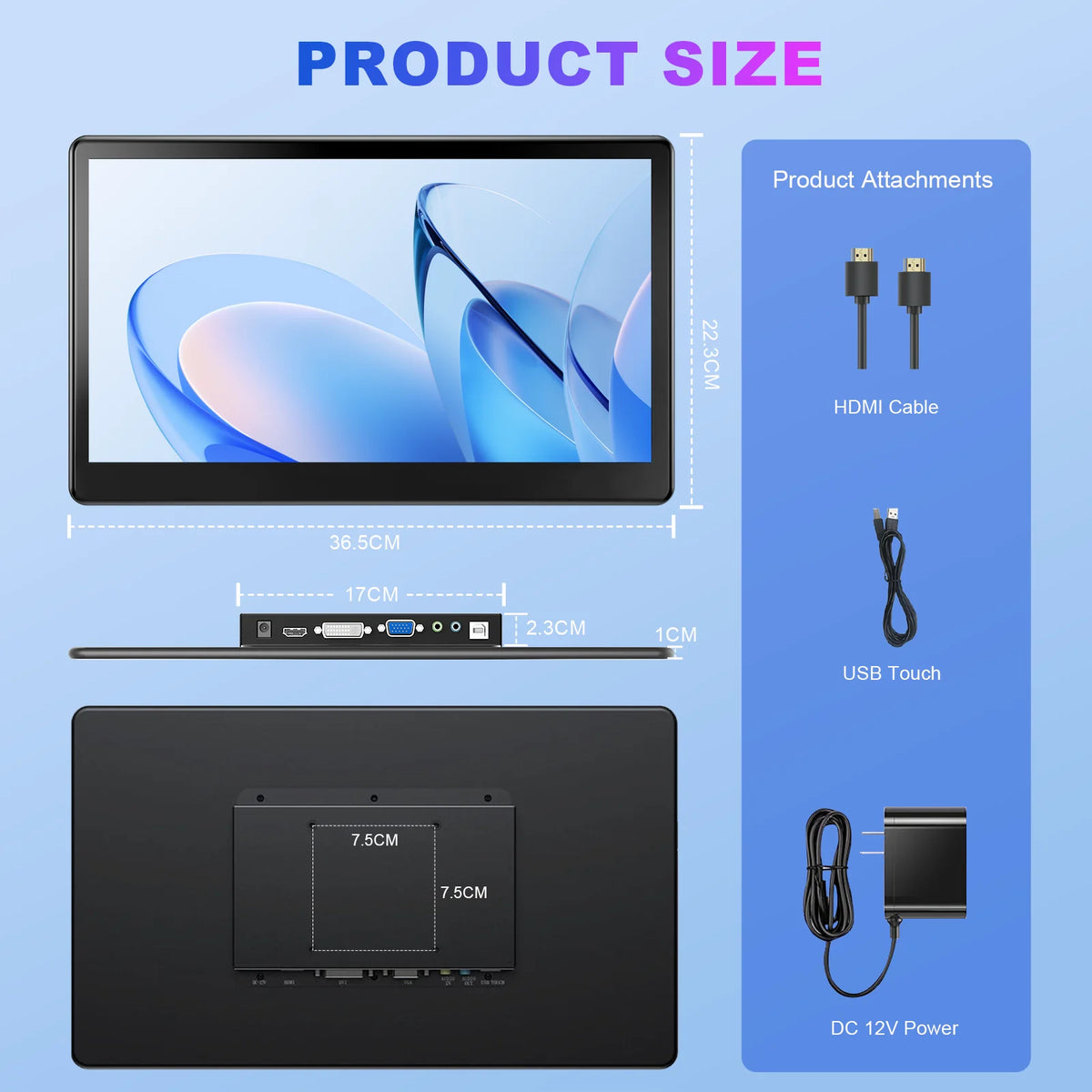 15.6 Inch Touch Monitor Display 1080P FHD 1920X1080 Suitable for Second Monitor Display Supports VGA DVI  USB  HDMI Video Input